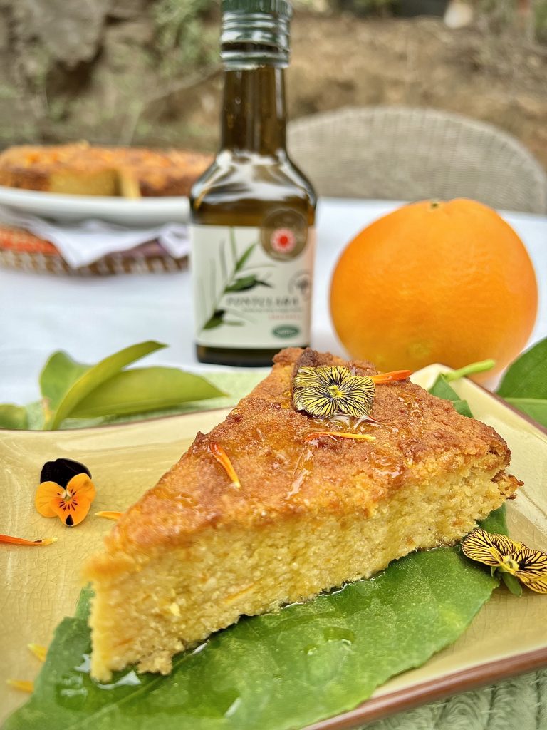 Tarta de naranja, AOVE y almendra al aroma de  azahar